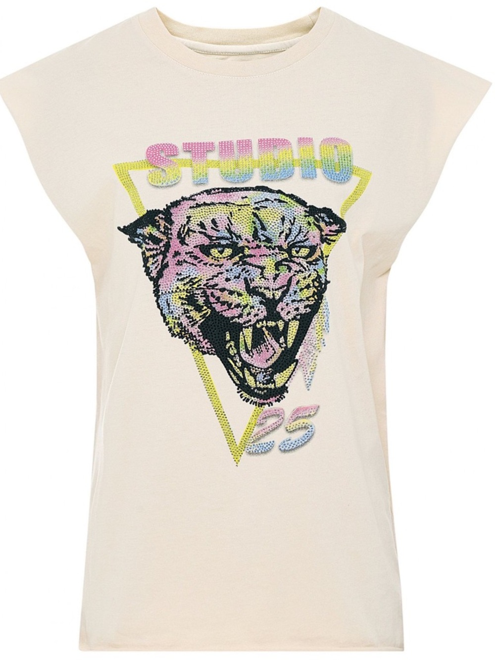 Zadig & Voltaire Studded Panther Graphic Beige Embellished Muscle Tee | Size S - Picture 5 of 11